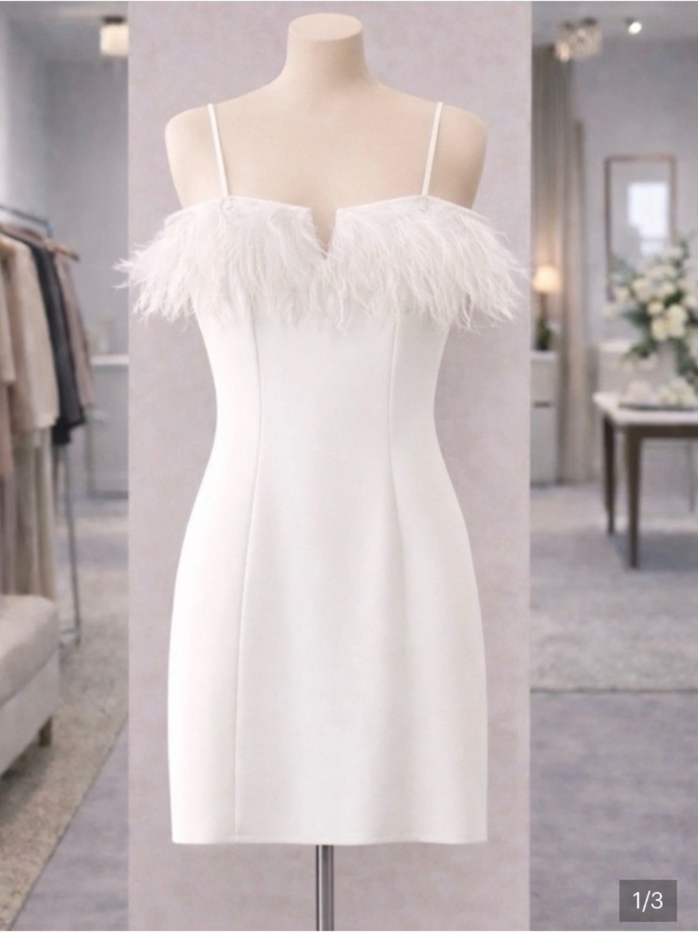 Aidan Mattox Ivory Feather Trim Mini Dress Bridal Shower Party 14 NWT